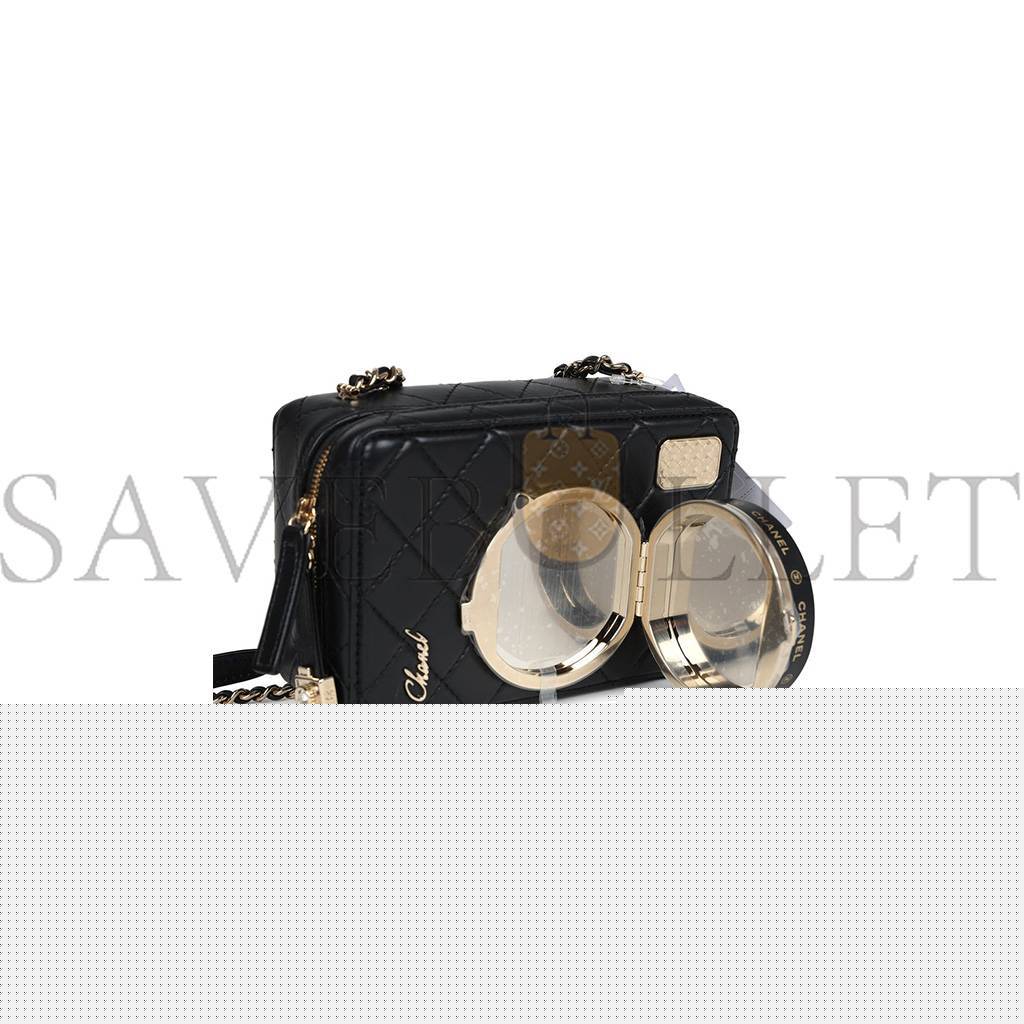 Ch*el master camera bag black lambskin light gold hardware as4817 (16*11.5*6cm)